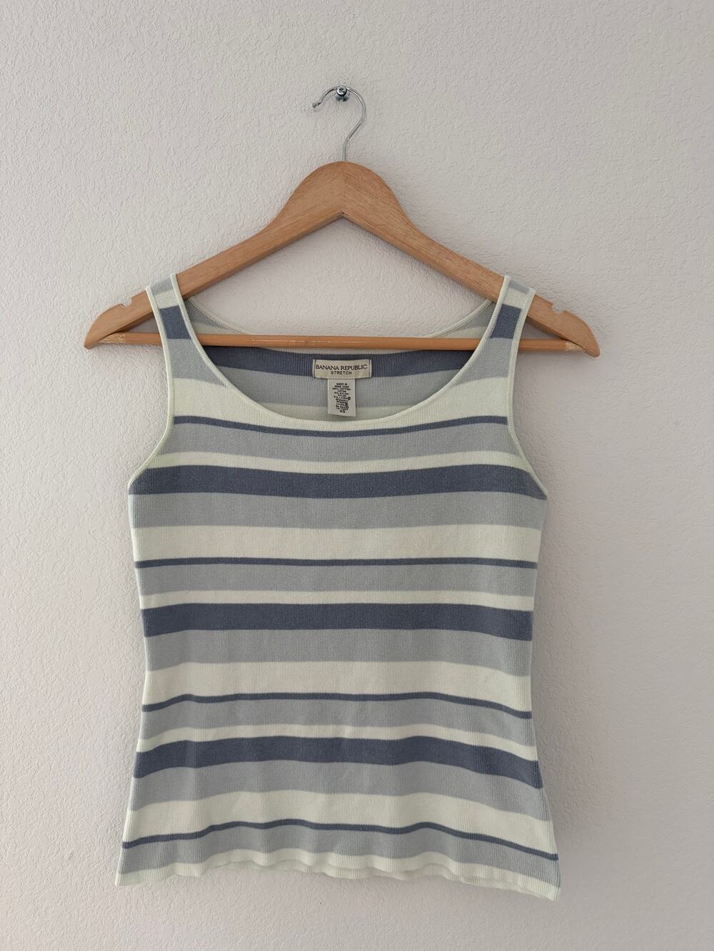 Banana Republic Size XS Blue Sage Green Striped Stretch Knit Tank Top Y2K Preppy
